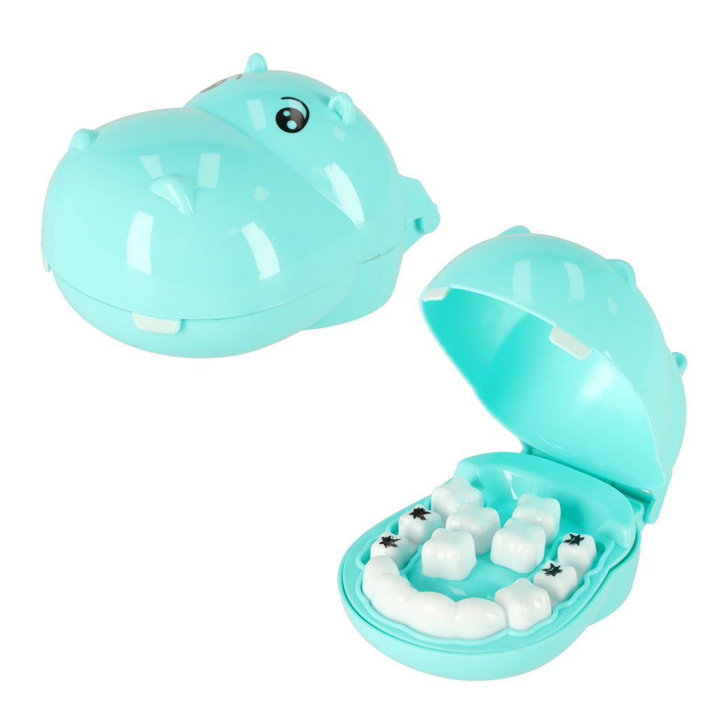 Set de joaca, Zola®, hipopotam la dentist, albastru, din plastic, 12 piese, 9.5 cm x 6.5 cm x 5 cm Set de joaca, Zola®, hipopotam la dentist, albastru, din plastic, 12 piese, 9.5 cm x 6.5 cm x 5 cm